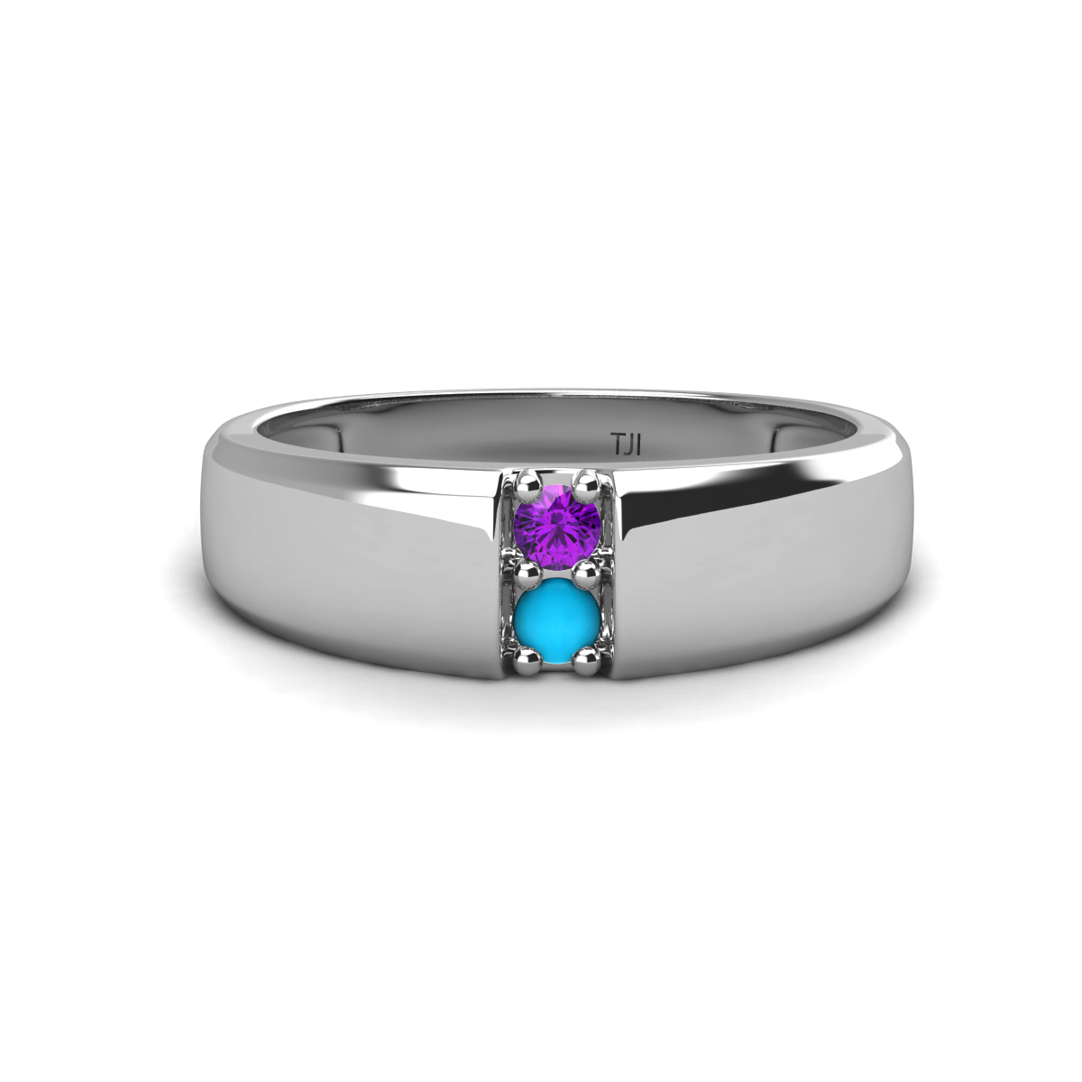Ethan Amethyst and Turquoise 2 Stone Men Wedding Ring (7.80 mm) 